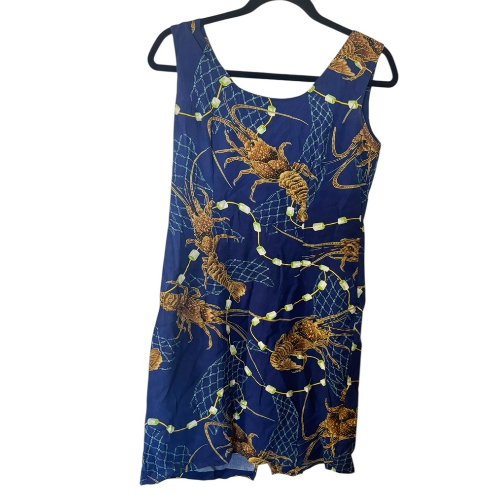 Jams World Navy Blue Sleeveless Lobster Print Sheath Dress - Picture 1 of 5